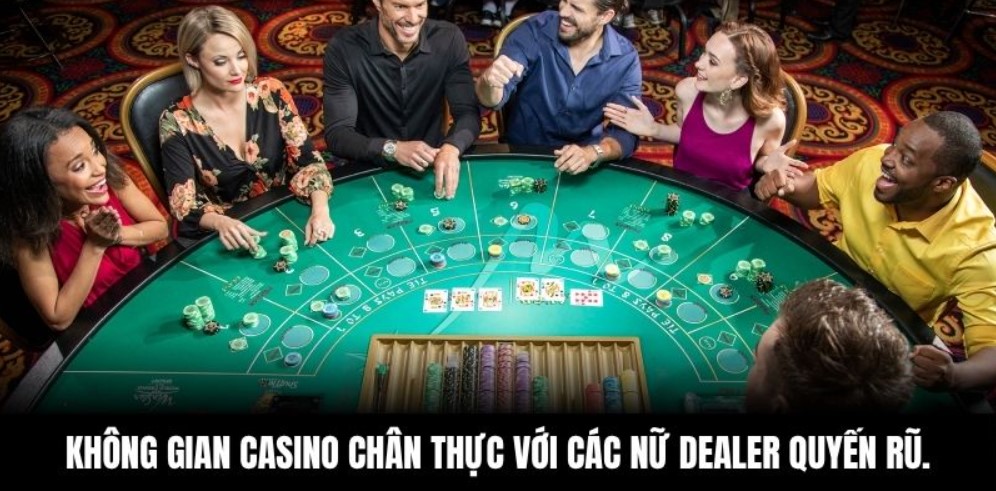 Không gian casino trực tuyến chân thực với các nữ dealer quyến rũ.